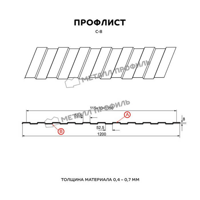 Профлист Металл Профиль C8 0.4 Полиэстер матовый двусторонний RAL 7024 Серый графит/Серый графит A фото 2