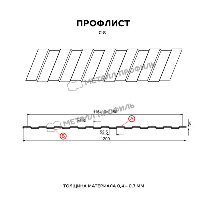 Профлист Металл Профиль C8 0.5 PURETAN® RR 23 Темно-серый A фото 2