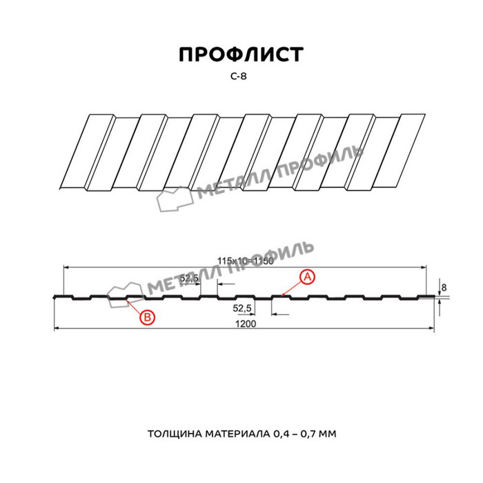 Профлист Металл Профиль C8 0.7 Полиэстер RAL 5015 Синее небо A фото 2