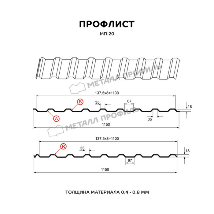Профлист Металл Профиль МП20 0.45 Полиэстер двусторонний RAL 9003 Белый R фото 2
