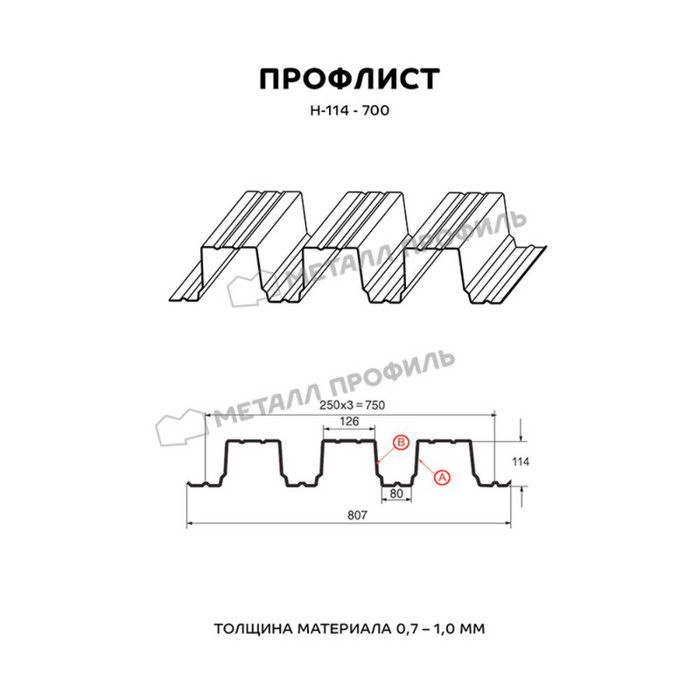 Профлист Металл Профиль Н114 0.8 Цинк Без покрытия Бесцветный A фото 2