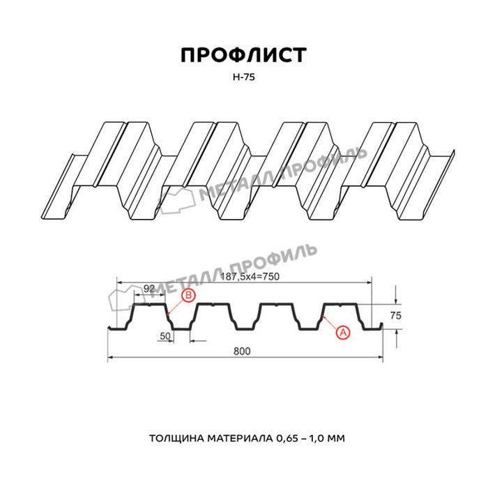 Профлист Металл Профиль Н75 0.7 Полиэстер RAL 1018 Желтый цинк B фото 2